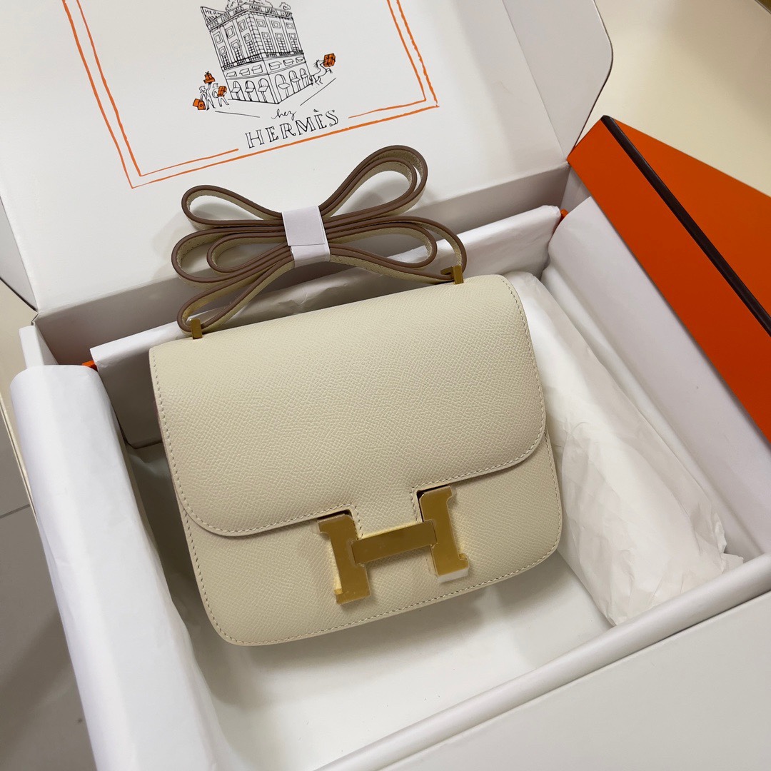 Hermes Constance 18 Mini Shoulder Bag In Cream White Epsom Leather